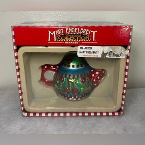 Kurt Adler Mary Engelbreit Cherry Teapot Blown Glass Ornament Christmas NIB Vtg